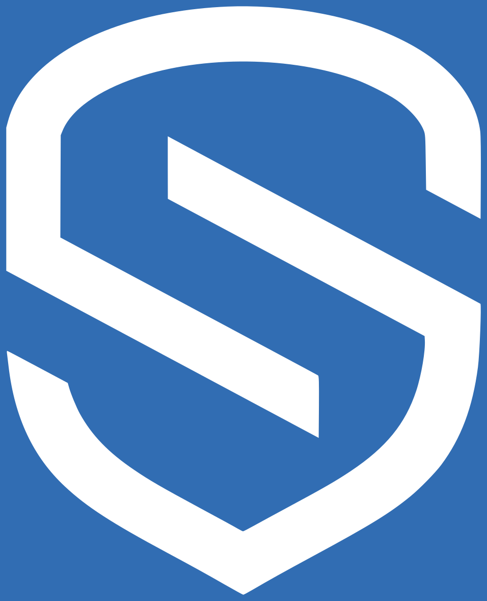 Símbolo isolado Cyberprotech · Branco · fundo azul céu