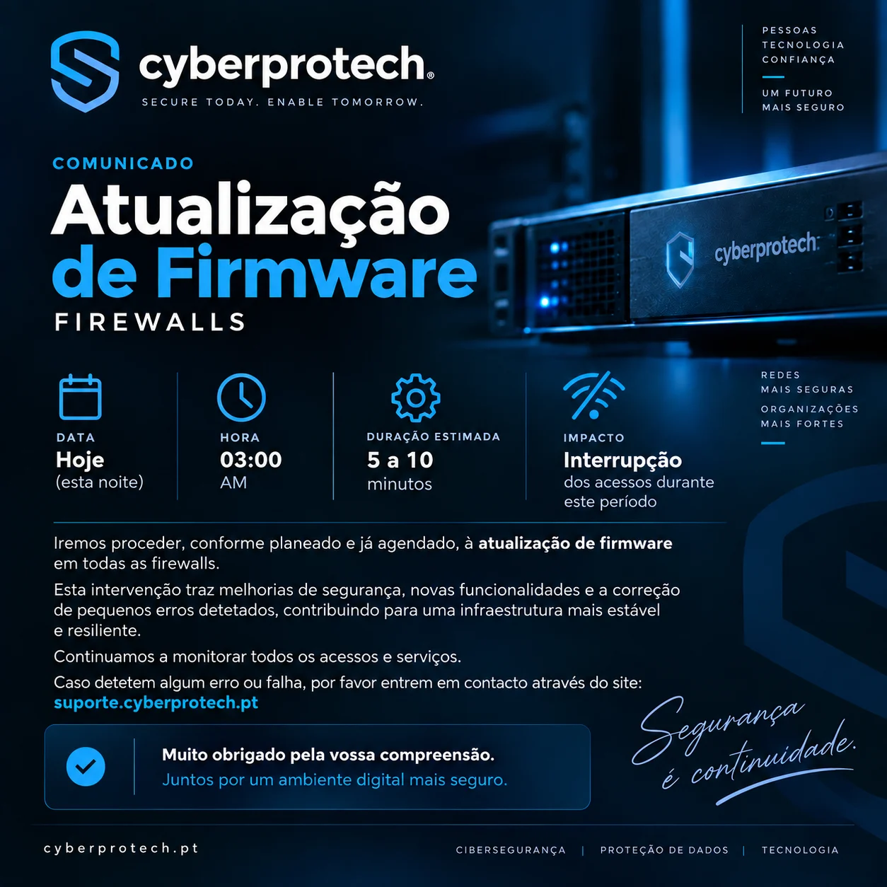 Scheduled managed firewall firmware update